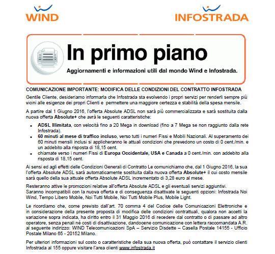 Infostrada: modifica unilaterale del contratto per i clienti Absolute Adsl